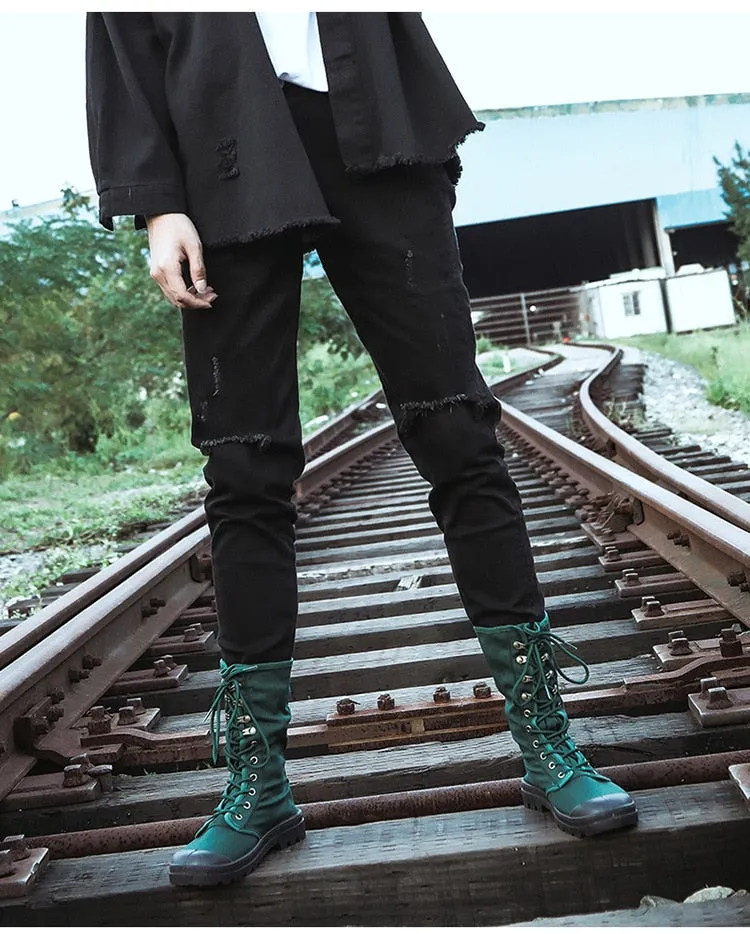 Canvas Men Boots Spring Fashion Men Casual Shoes Mid-calf Male Military Tactical Boots Lace Up Comfortable Man Sneakers