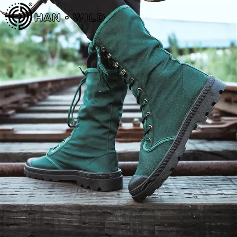 Canvas Men Boots Spring Fashion Men Casual Shoes Mid-calf Male Military Tactical Boots Lace Up Comfortable Man Sneakers