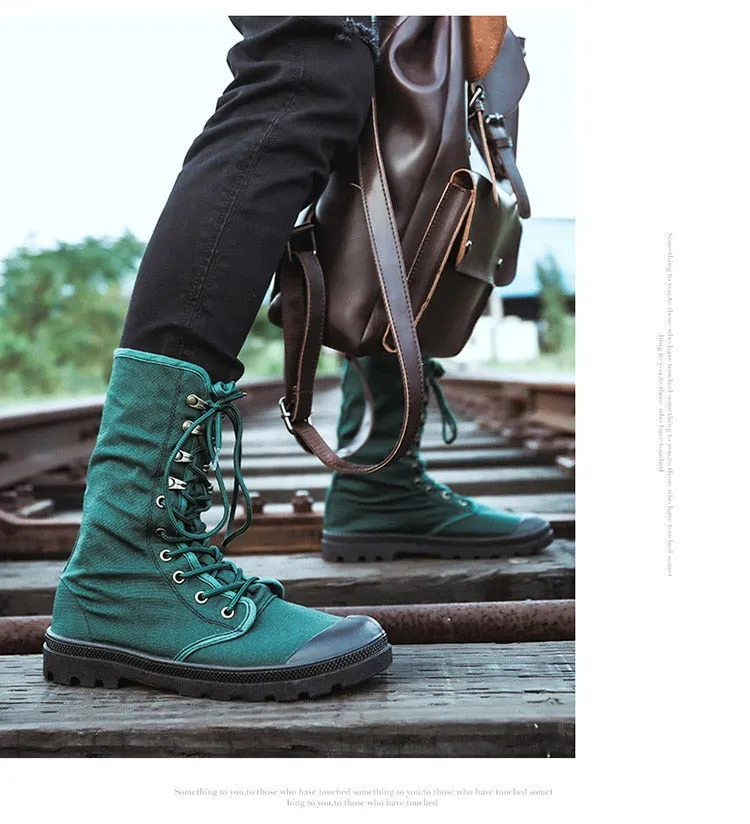 Canvas Men Boots Spring Fashion Men Casual Shoes Mid-calf Male Military Tactical Boots Lace Up Comfortable Man Sneakers
