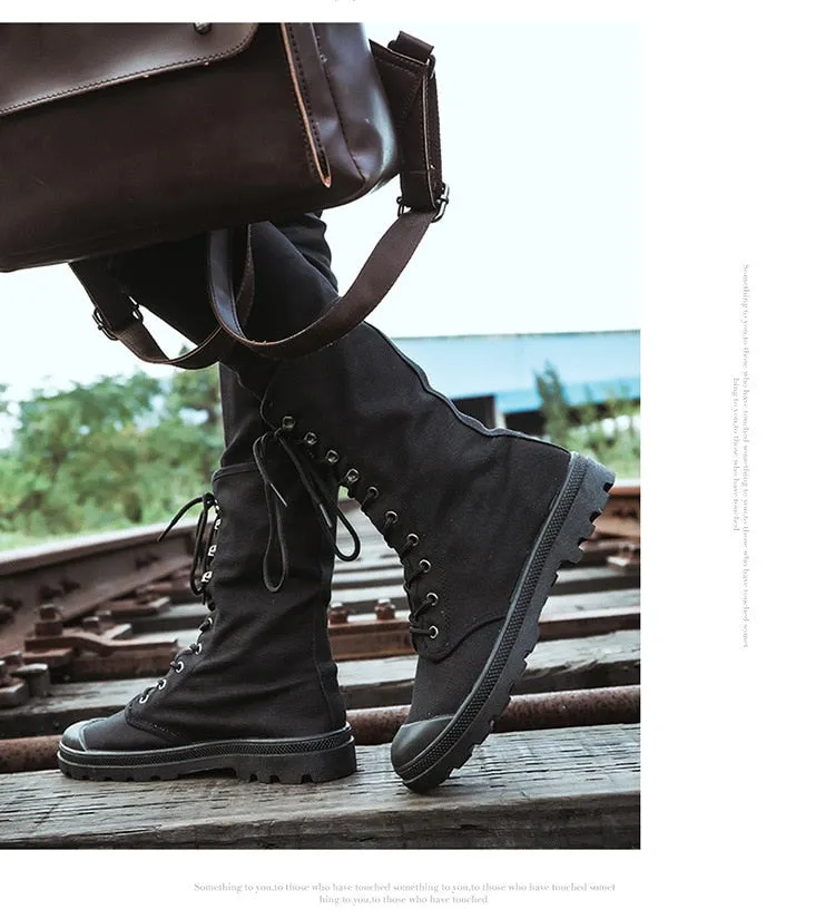 Canvas Men Boots Spring Fashion Men Casual Shoes Mid-calf Male Military Tactical Boots Lace Up Comfortable Man Sneakers