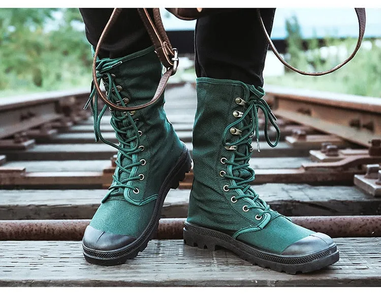 Canvas Men Boots Spring Fashion Men Casual Shoes Mid-calf Male Military Tactical Boots Lace Up Comfortable Man Sneakers