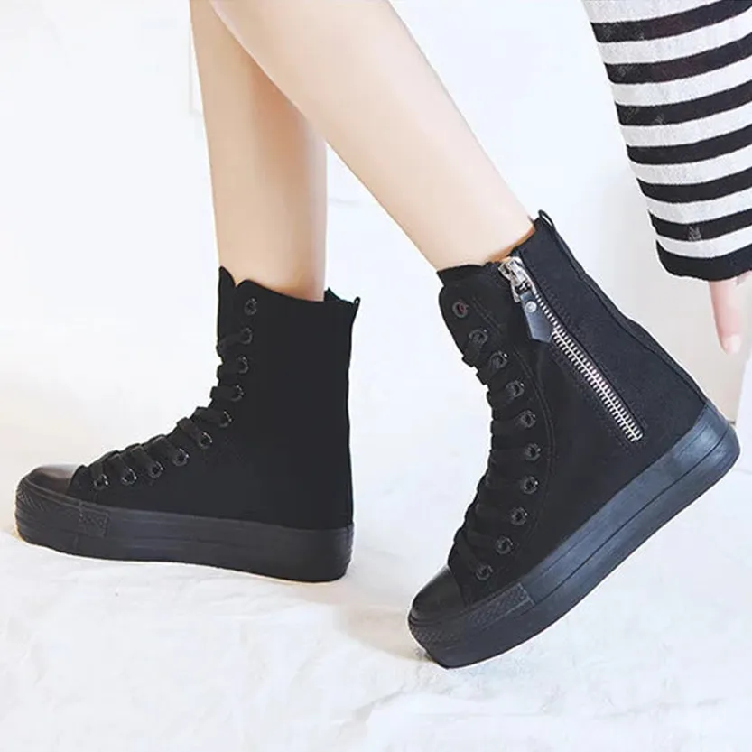 Funki Buys | Boots | Women's High-top Side Zip Canvas Sneaker