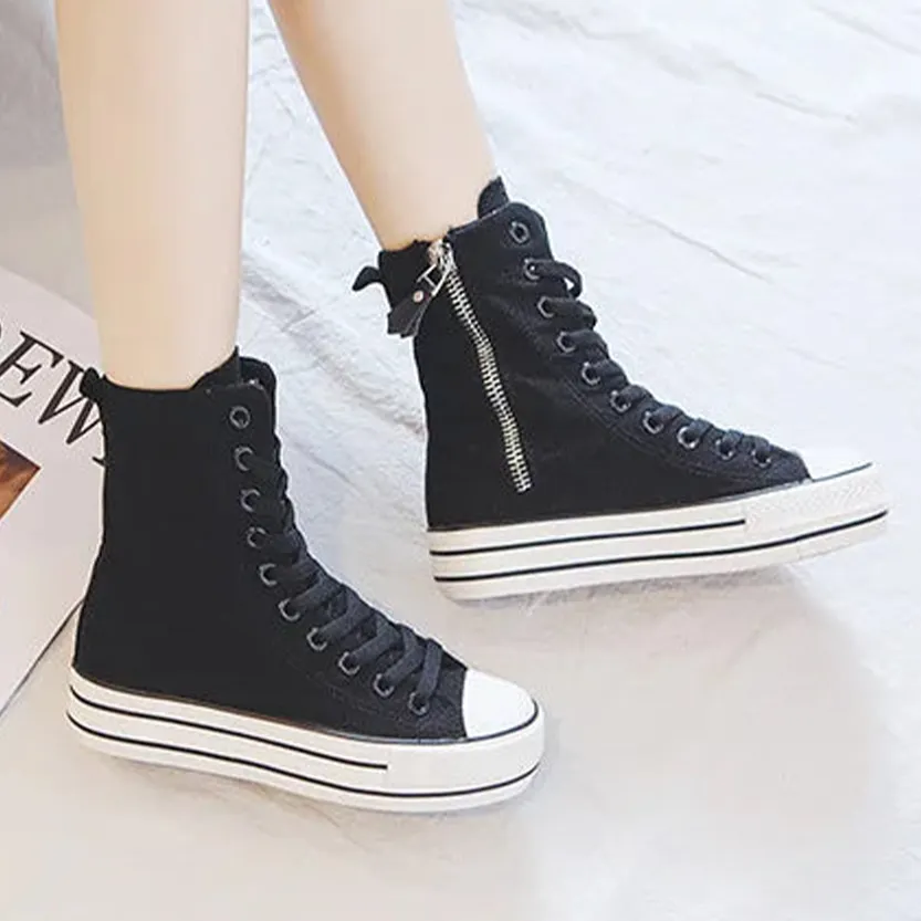 Funki Buys | Boots | Women's High-top Side Zip Canvas Sneaker