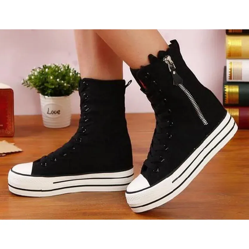 Funki Buys | Boots | Women's High-top Side Zip Canvas Sneaker