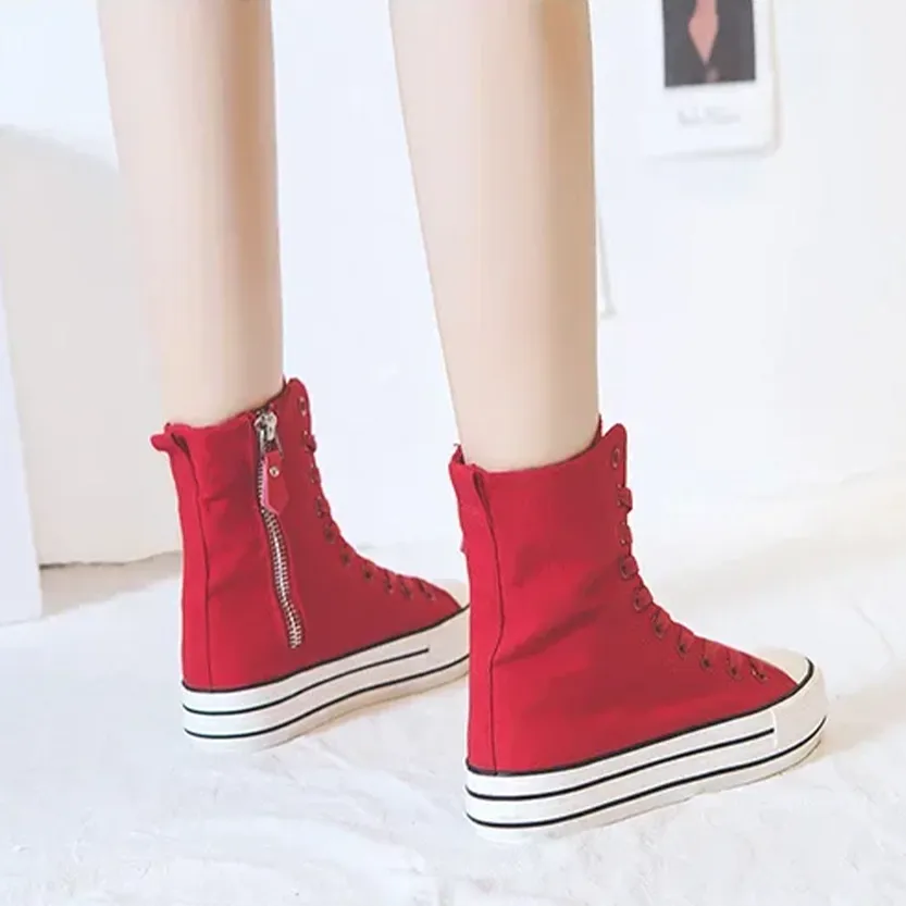 Funki Buys | Boots | Women's High-top Side Zip Canvas Sneaker