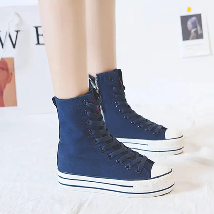 Funki Buys | Boots | Women's High-top Side Zip Canvas Sneaker