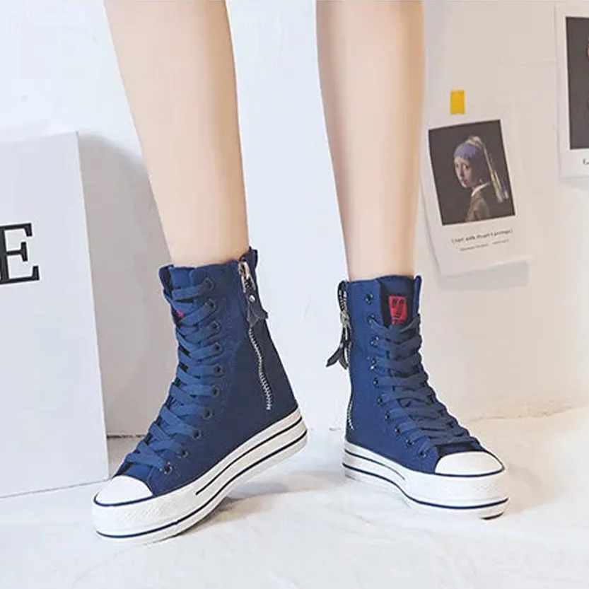 Funki Buys | Boots | Women's High-top Side Zip Canvas Sneaker