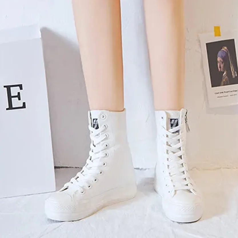 Funki Buys | Boots | Women's High-top Side Zip Canvas Sneaker