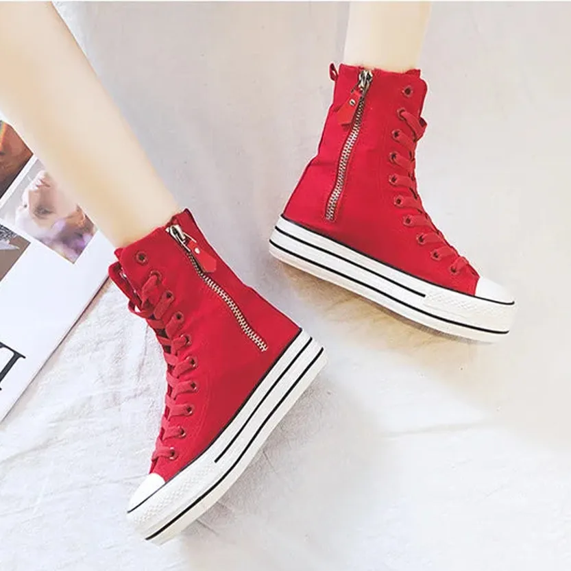 Funki Buys | Boots | Women's High-top Side Zip Canvas Sneaker