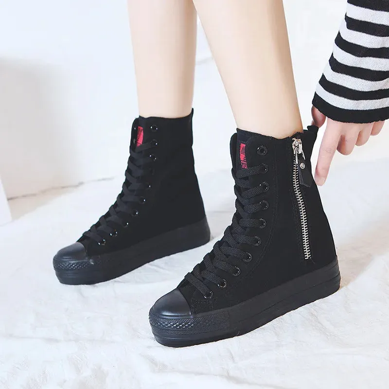 Funki Buys | Boots | Women's High-top Side Zip Canvas Sneaker
