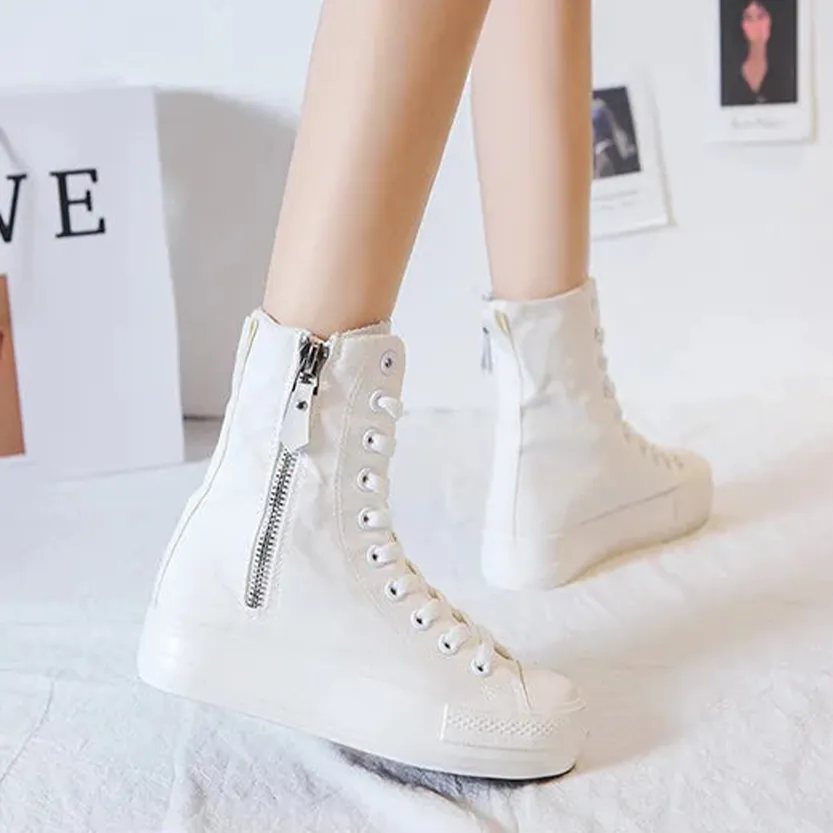 Funki Buys | Boots | Women's High-top Side Zip Canvas Sneaker