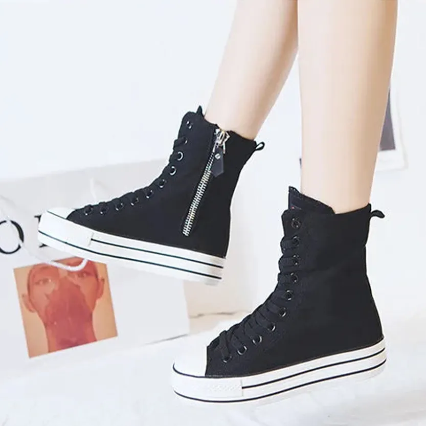 Funki Buys | Boots | Women's High-top Side Zip Canvas Sneaker