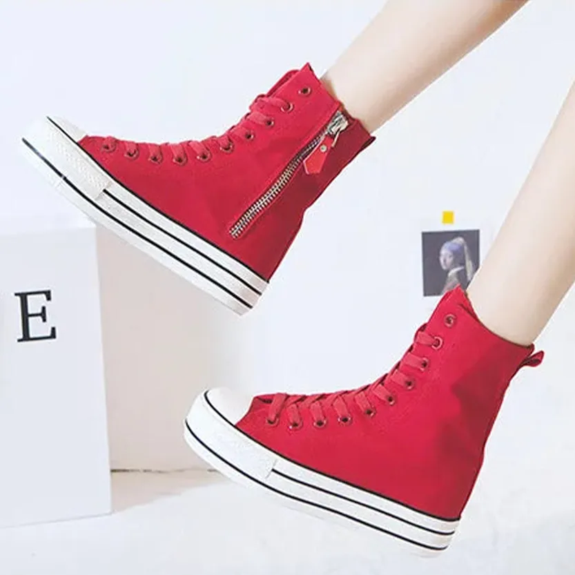 Funki Buys | Boots | Women's High-top Side Zip Canvas Sneaker