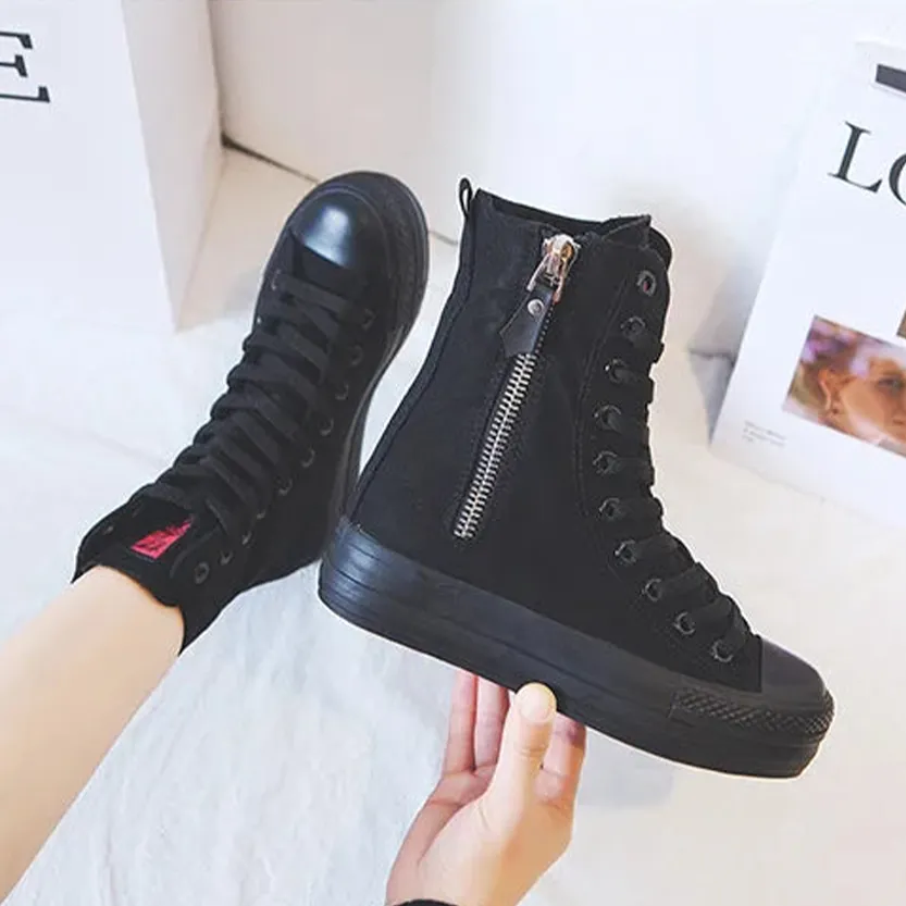 Funki Buys | Boots | Women's High-top Side Zip Canvas Sneaker