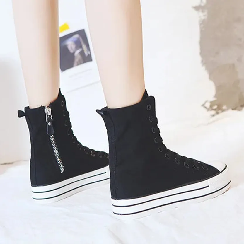 Funki Buys | Boots | Women's High-top Side Zip Canvas Sneaker