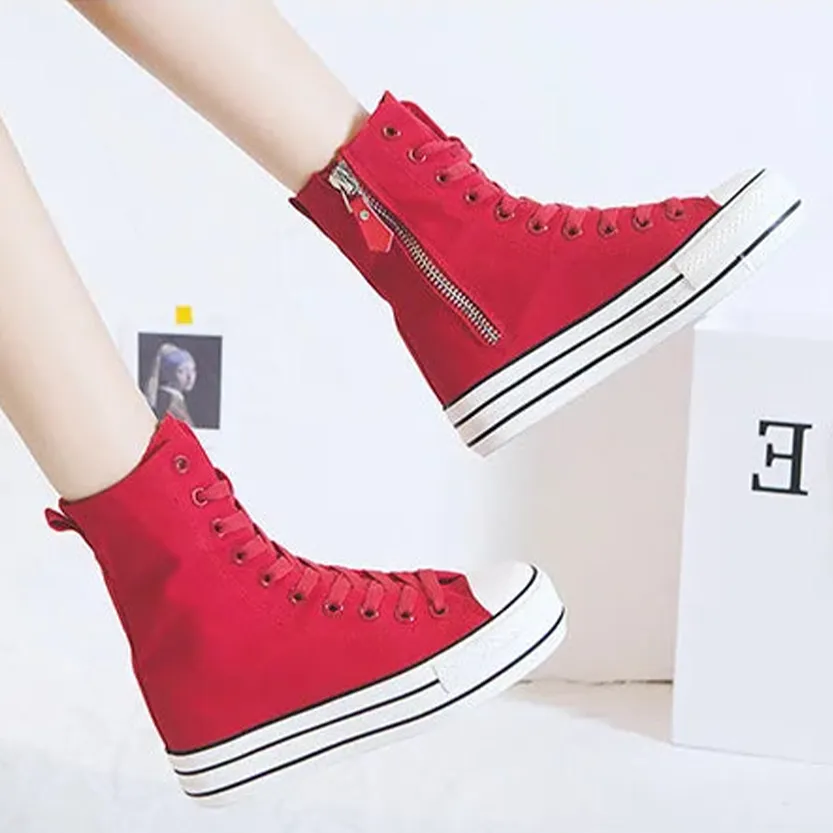Funki Buys | Boots | Women's High-top Side Zip Canvas Sneaker