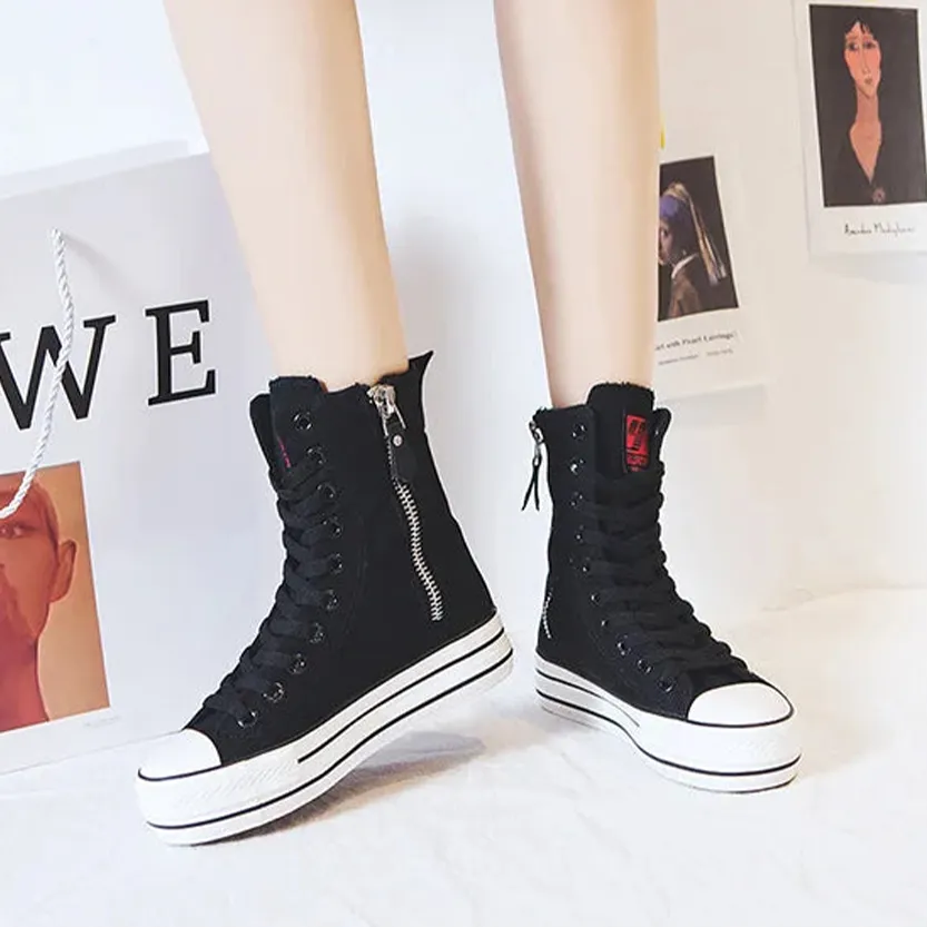 Funki Buys | Boots | Women's High-top Side Zip Canvas Sneaker
