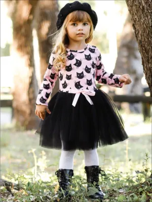 Girls Halloween Themed Long Sleeve Tutu Dress Dress with Bow