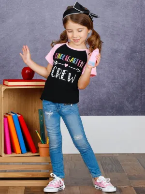Girls "Kindergarten Crew" Rainbow Raglan Top