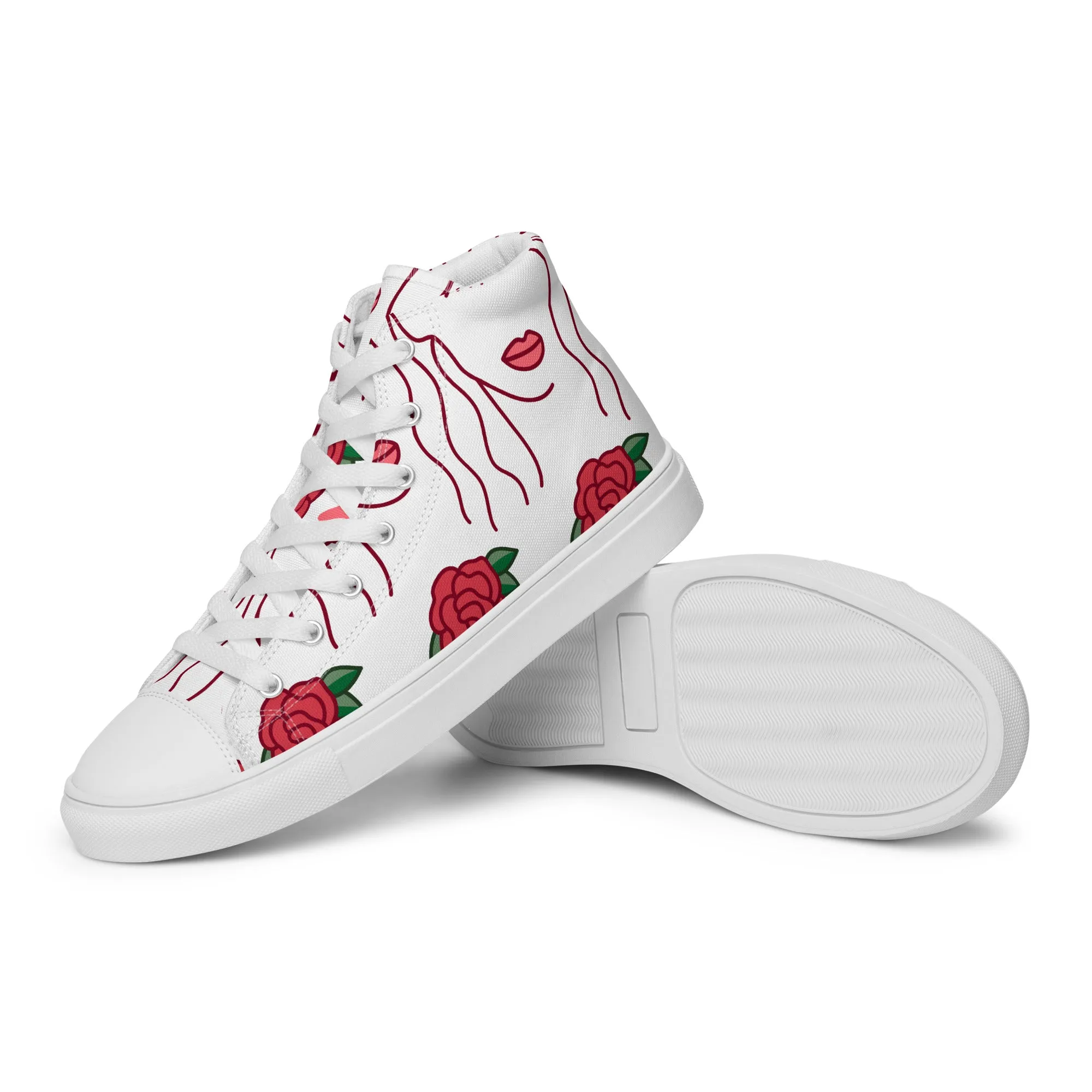 High Top Sneaker Women with Abstract Red Rose Pattern - Ava