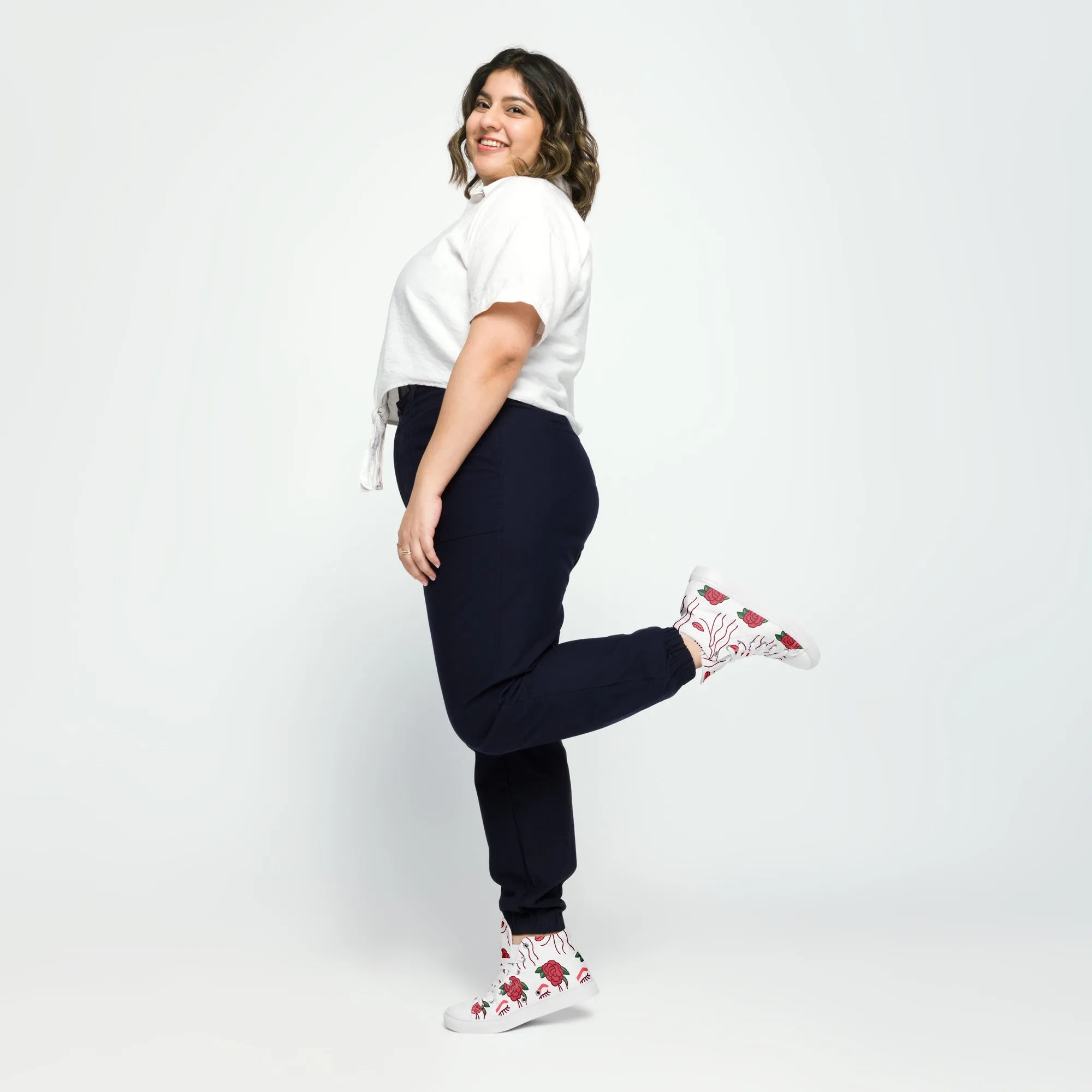 High Top Sneaker Women with Abstract Red Rose Pattern - Ava