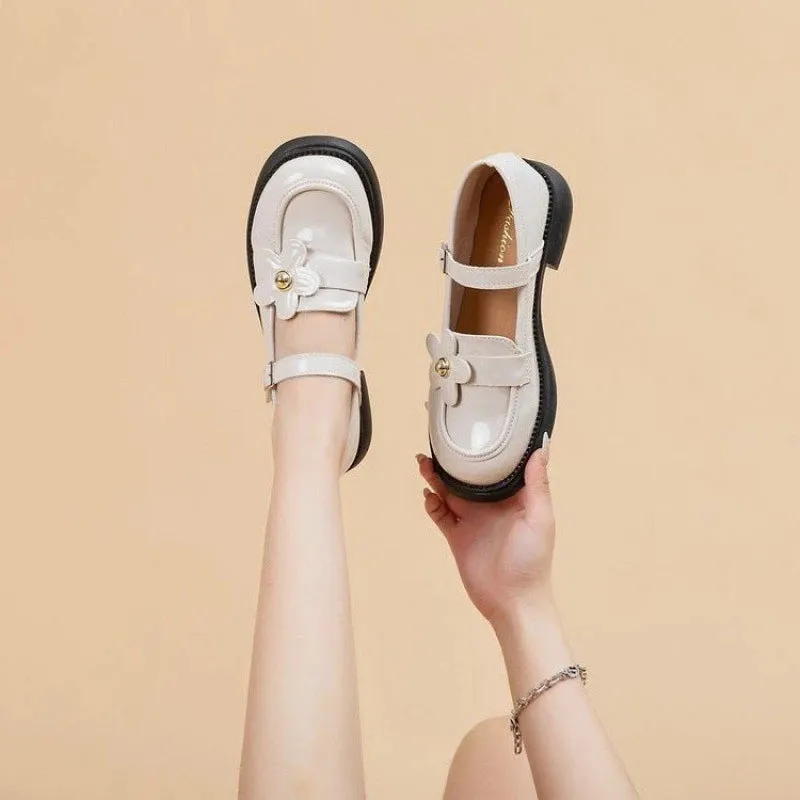 Hnzxzm Fashion Platform Pu Leather Shoes Women's Sweet Girls New Japanese Lolita Jk Uniform Mid Heel Mary Jane Shoes