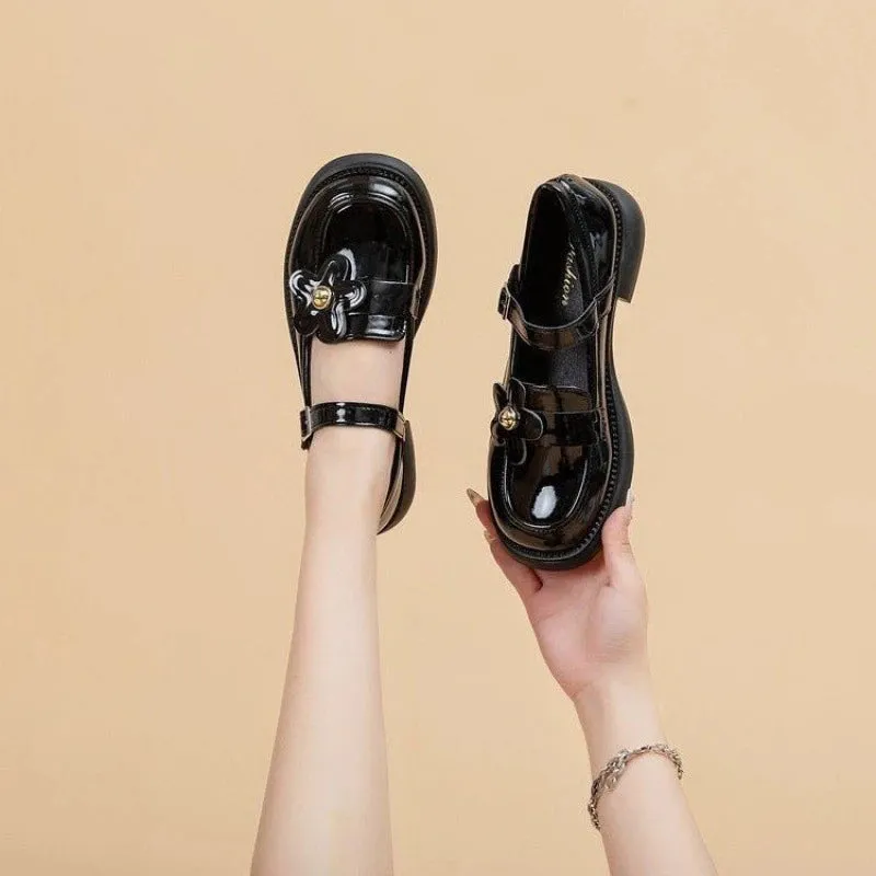 Hnzxzm Fashion Platform Pu Leather Shoes Women's Sweet Girls New Japanese Lolita Jk Uniform Mid Heel Mary Jane Shoes