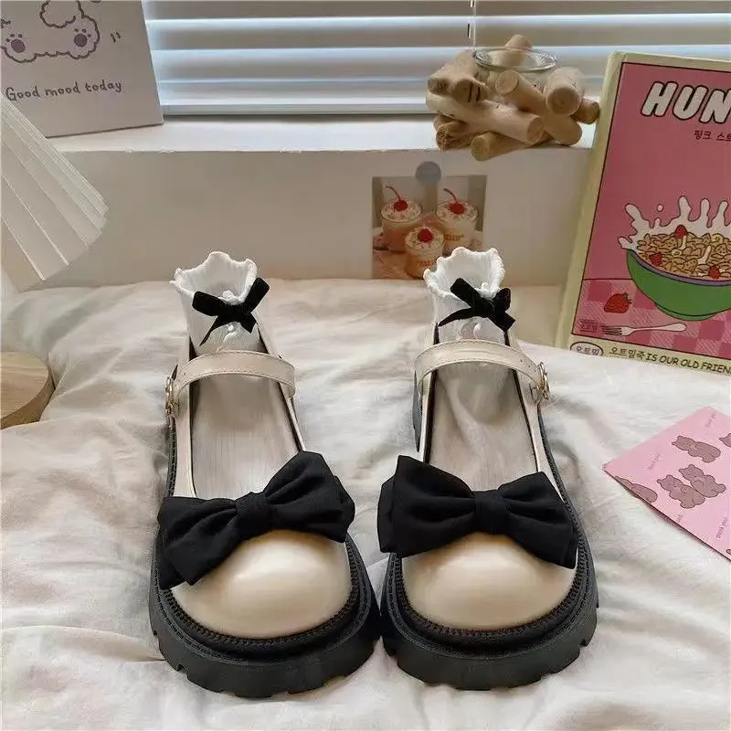 Hnzxzm Spring Maid Mary Jane Butterfly Buckle Women Shoes Fashion Lolita Harajuku Girls Student Uniform Platform Flats Creepers