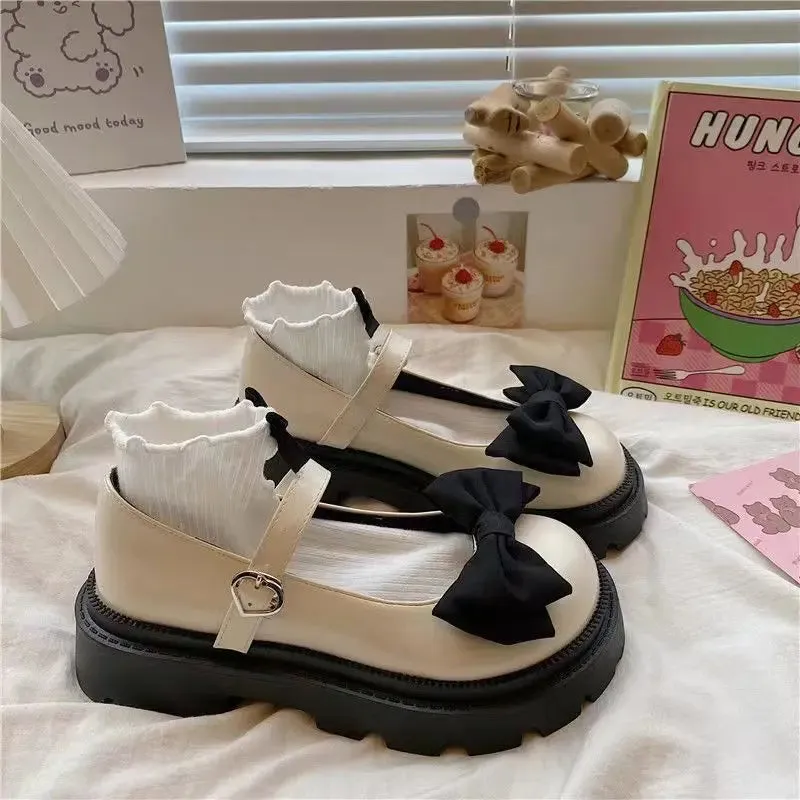 Hnzxzm Spring Maid Mary Jane Butterfly Buckle Women Shoes Fashion Lolita Harajuku Girls Student Uniform Platform Flats Creepers