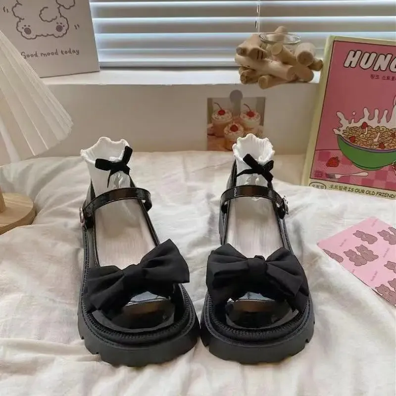 Hnzxzm Spring Maid Mary Jane Butterfly Buckle Women Shoes Fashion Lolita Harajuku Girls Student Uniform Platform Flats Creepers