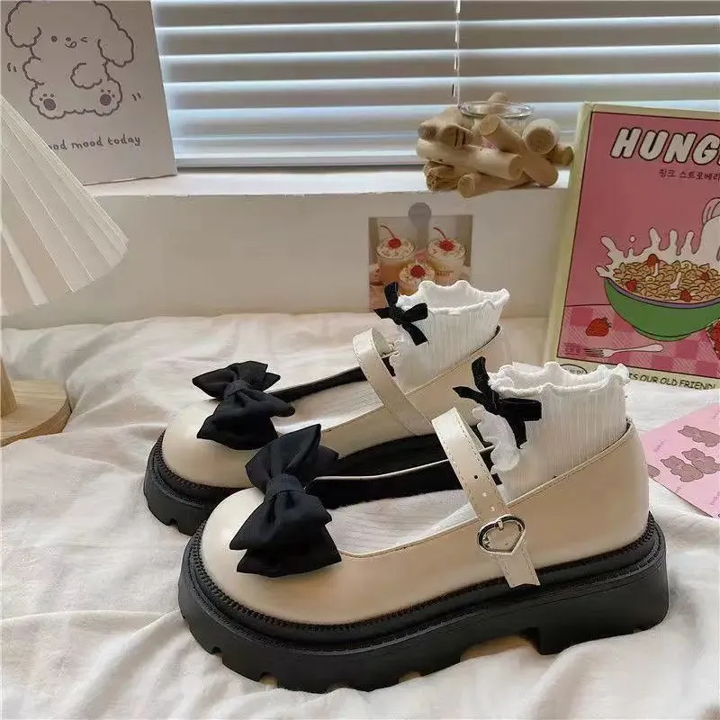 Hnzxzm Spring Maid Mary Jane Butterfly Buckle Women Shoes Fashion Lolita Harajuku Girls Student Uniform Platform Flats Creepers