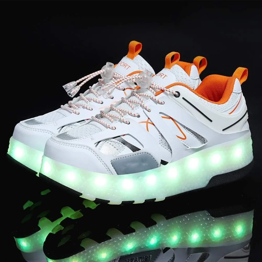 Kids USB Charging Led Light Up Shoes with Wheels Fashion Sneakers Kids Skateboarding for Girls Boys Shoes Comfortable Mesh Surface Thanksgiving Christmas Day Best GiftWhite-USA 5