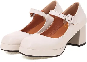LEHOOR Women Chunky Platform Mary Jane Shoes 3 Inch Heel Square Toe Buckle Ankle Strap Dress Shoes Lolita Pumps Goth Punk Heels Closed Toe Sandals for Ladies Girls Vintage Office Spring Size 4-15 M US