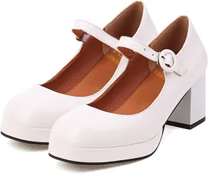 LEHOOR Women Chunky Platform Mary Jane Shoes 3 Inch Heel Square Toe Buckle Ankle Strap Dress Shoes Lolita Pumps Goth Punk Heels Closed Toe Sandals for Ladies Girls Vintage Office Spring Size 4-15 M US