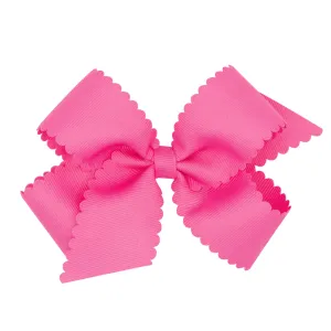 Medium Scalloped Edge Grosgrain Bow - Hot Pink