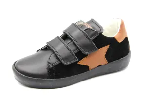 Naturino  Black Leather-Suede Velcro With Brown Star Annie