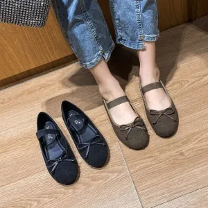 Plain Bow Accent Mary Jane Flats