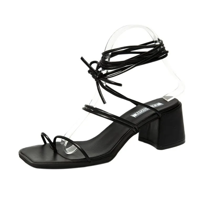 Purpdrank - Female Sandal Cross-Shoes Square Toe Clear Heels 2023 Women's Med Flip Flops Platform Girls Comfort Beige New Block Medium High