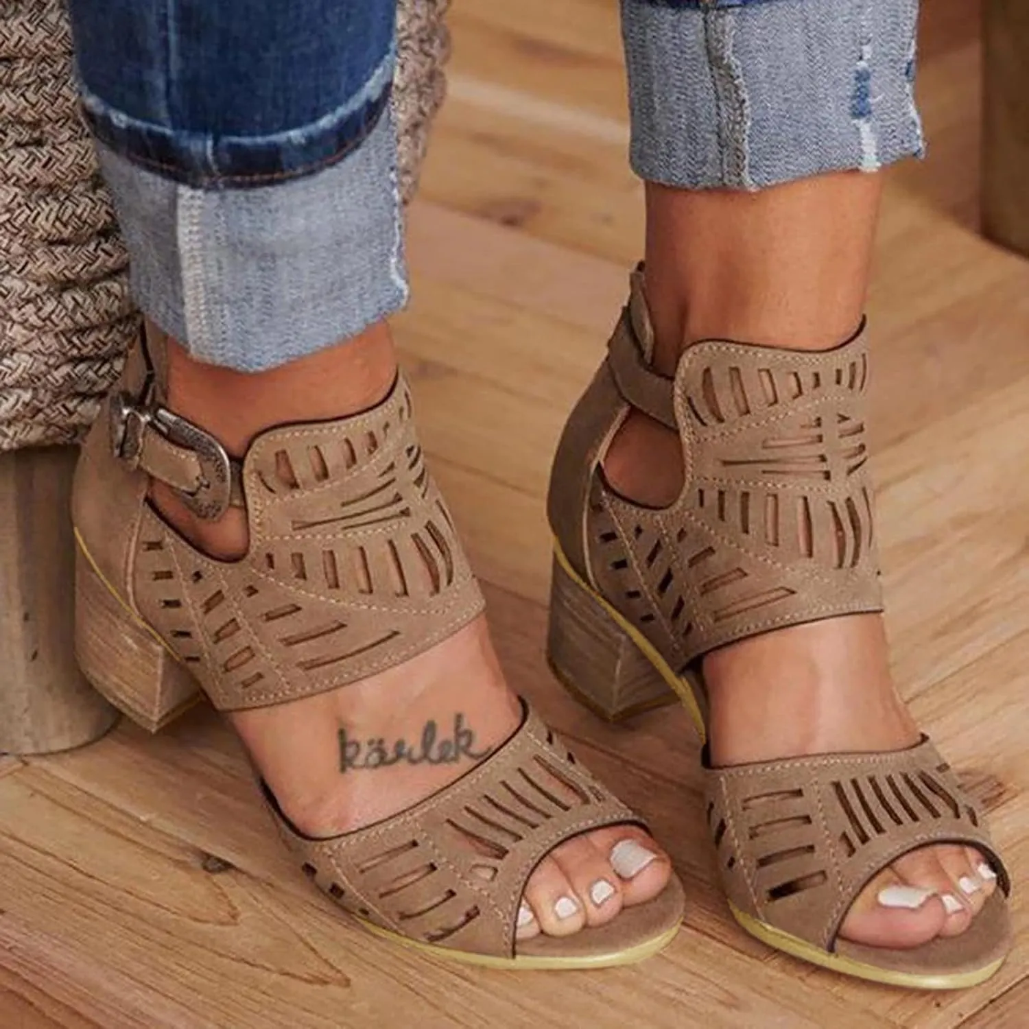 Shoes for Women Dressy, Women's Suede Peep Toe Ankle Booties Cut Out Stacked Block Heel Ankle Boots Women