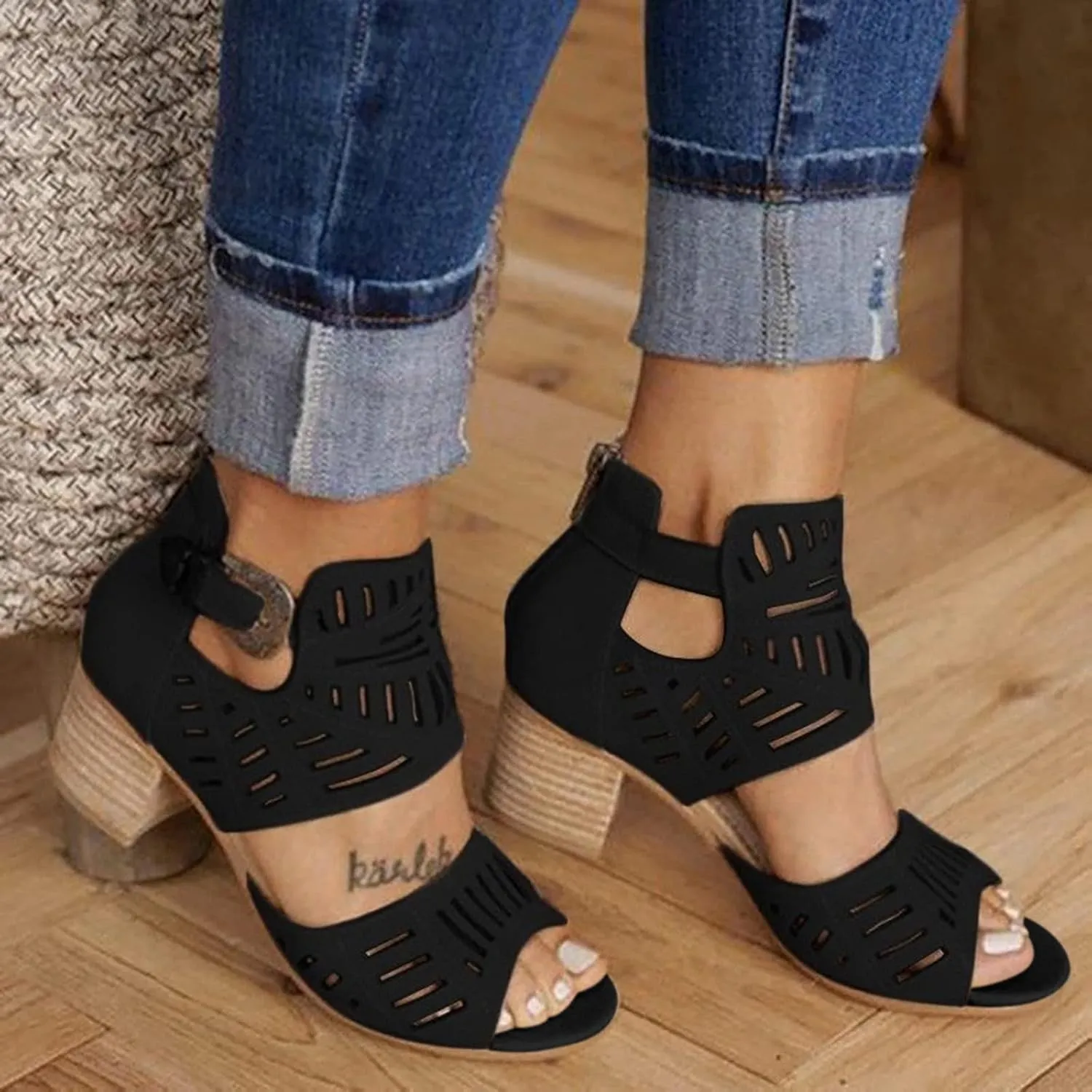 Shoes for Women Dressy, Women's Suede Peep Toe Ankle Booties Cut Out Stacked Block Heel Ankle Boots Women