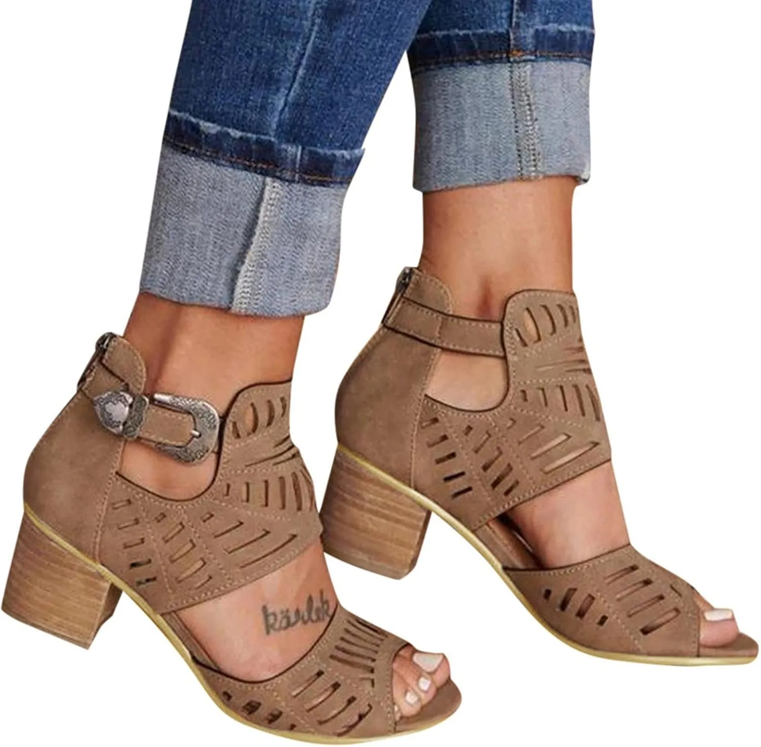 Shoes for Women Dressy, Women's Suede Peep Toe Ankle Booties Cut Out Stacked Block Heel Ankle Boots Women