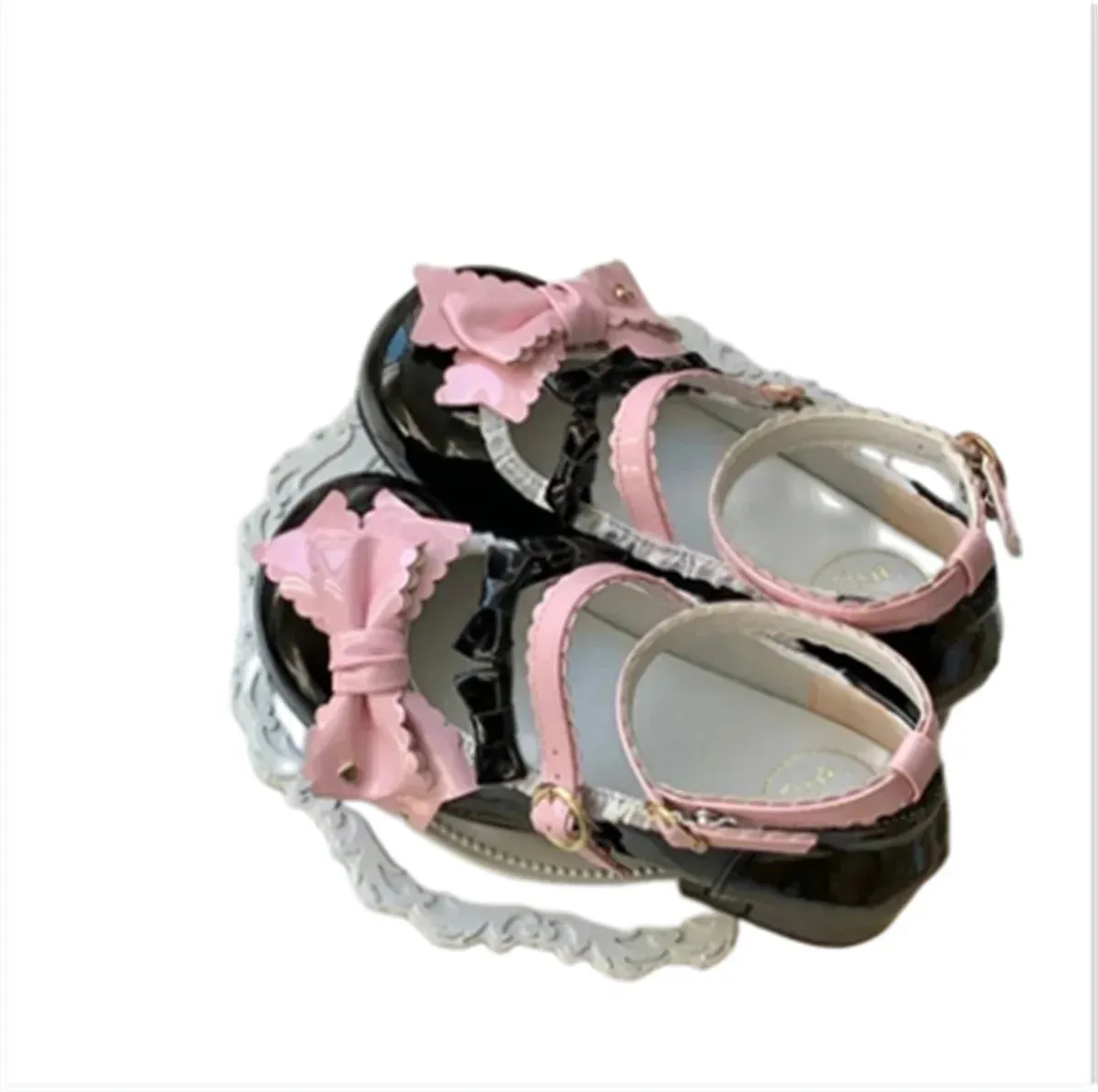 Sohiwoo Japanese Kawaii College Style Sweet Lolita Girls Shoes Mary Jane Dot Love Bowknot Round Head Loli 3-5cm PU Low Heel Shoes