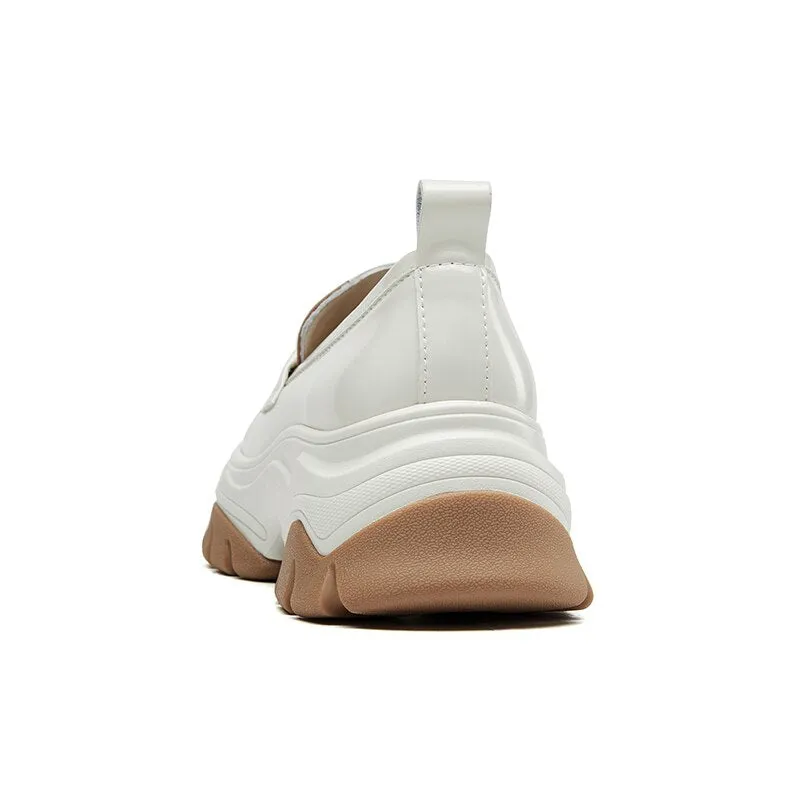 Wjczt Chunky Loafers Women Flat Platform Shoes Split Leather Round Toe Slip-On Female Penny Shoes