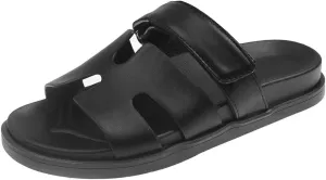 Womens Platform Sandals H Band Sandals for Women Slip On Sandals Leather Sandals for Women Velcro Adjustable