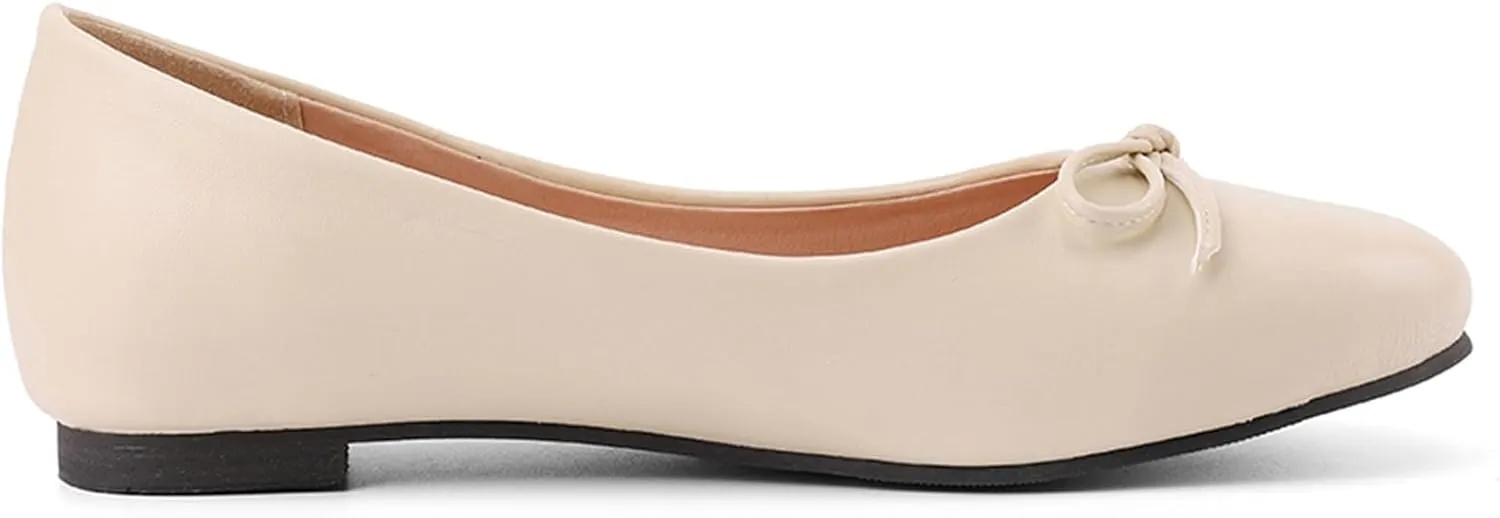Women's Round Toe Flat Heel Loafers Slip-on Dress Shoes with Bows