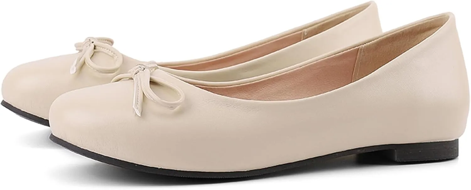Women's Round Toe Flat Heel Loafers Slip-on Dress Shoes with Bows
